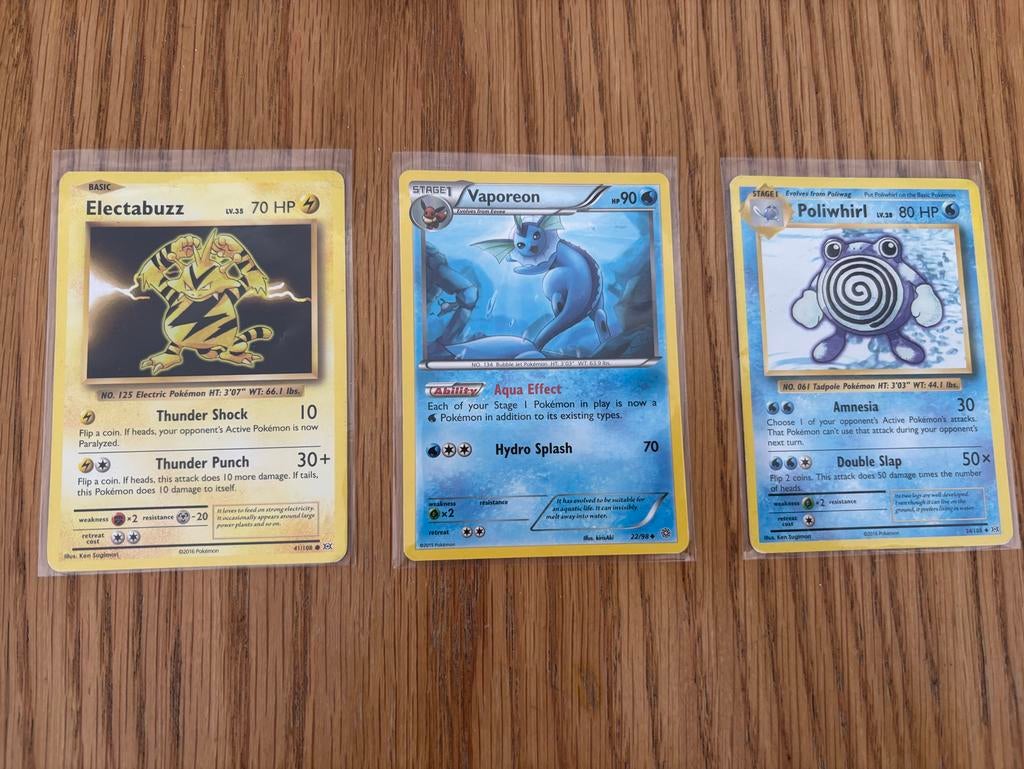Pokémon kaarten: Electabuzz, Vaporeon, Poliwhirl, Ophalen of Verzenden, Gebruikt, Meerdere kaarten