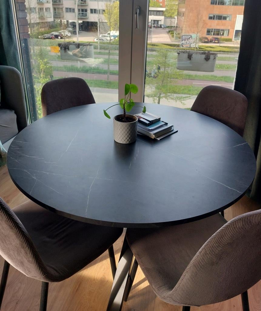 Ronde eettafel met marmerlook blad, Ophalen, 50 tot 100 cm, Rond, 50 tot 100 cm