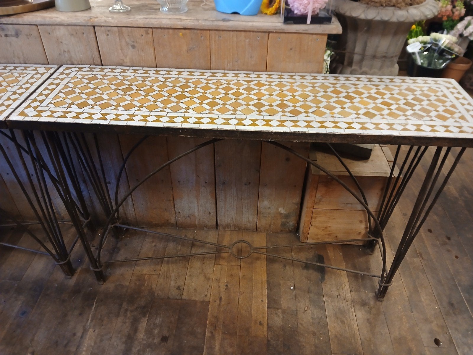 Vintage mozaïek sidetable met metalen onderstel, Ophalen