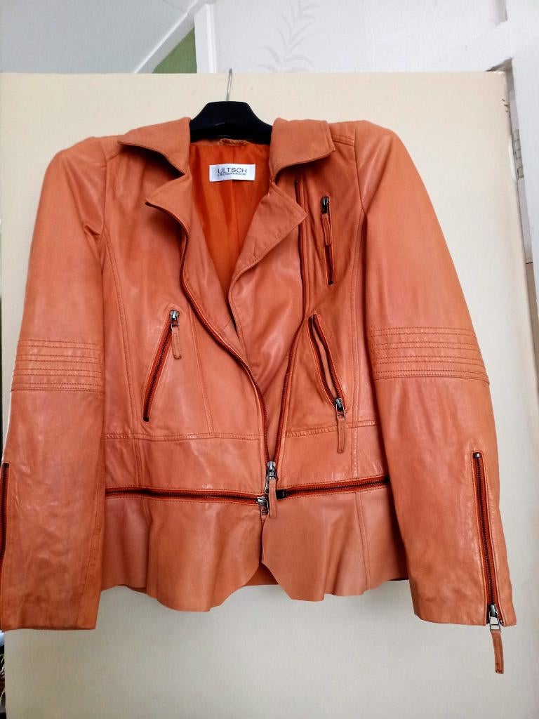 lederen damesjack nieuw, Kleding | Dames, Jassen | Zomer, Nieuw, Maat 42/44 (L), Oranje, Ophalen of Verzenden