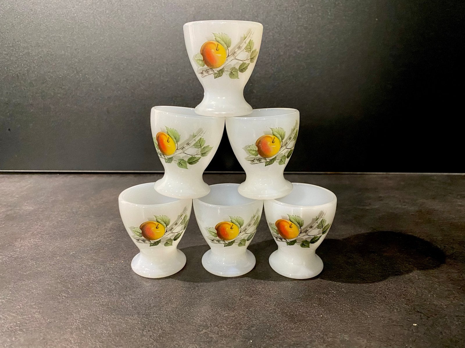 Set van 6 Vintage Eierdopjes arcopal fruit de france, Ophalen of Verzenden