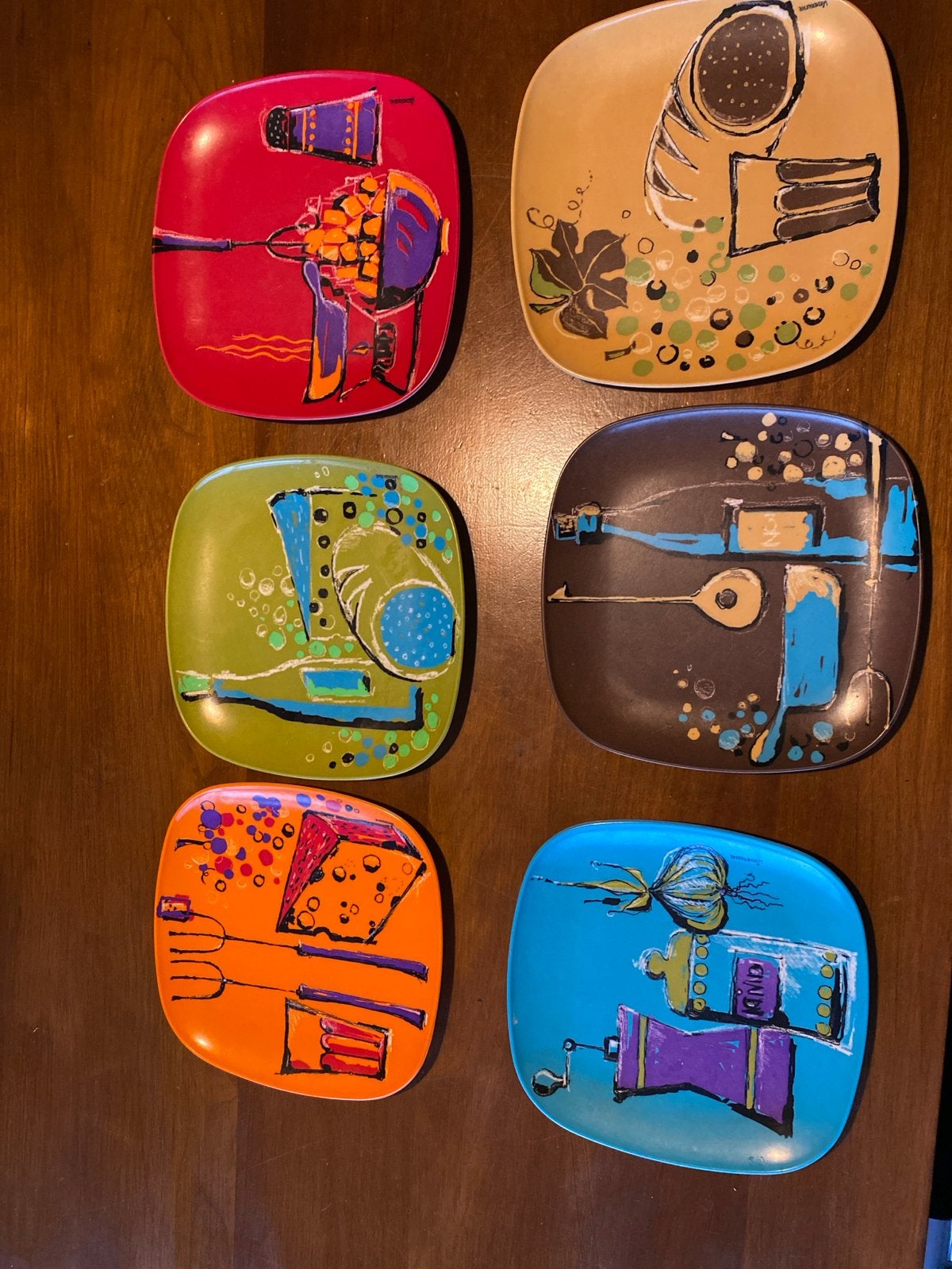 Set van 6 vintage melamine borden met abstract design, Ophalen