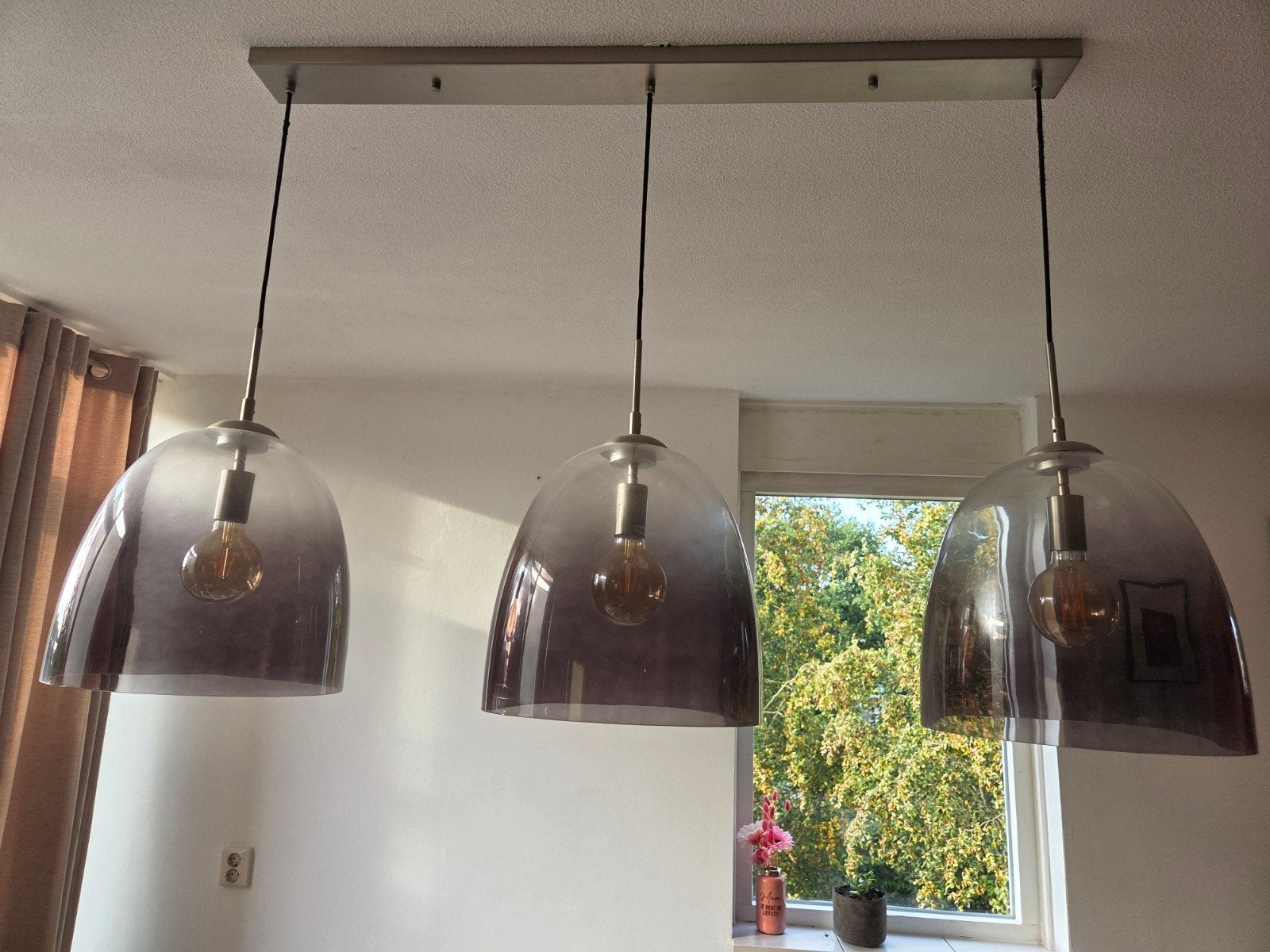 Hanglamp Drift Glass Rich Home - 3 rookglas kappen, Ophalen, Zo goed als nieuw