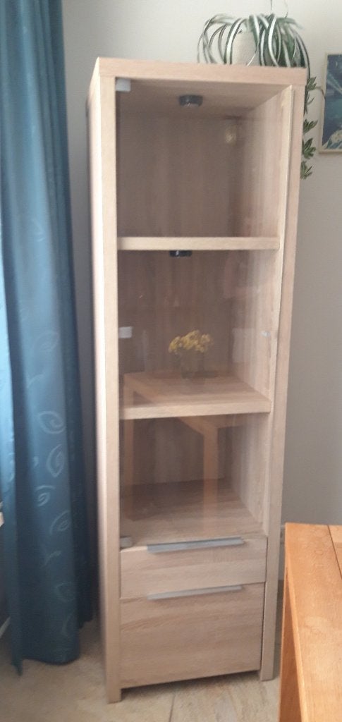 Grenen vitrinekast, Huis en Inrichting, Kasten | Vitrinekasten, Ophalen, Gebruikt, 50 tot 100 cm, Met deur(en)