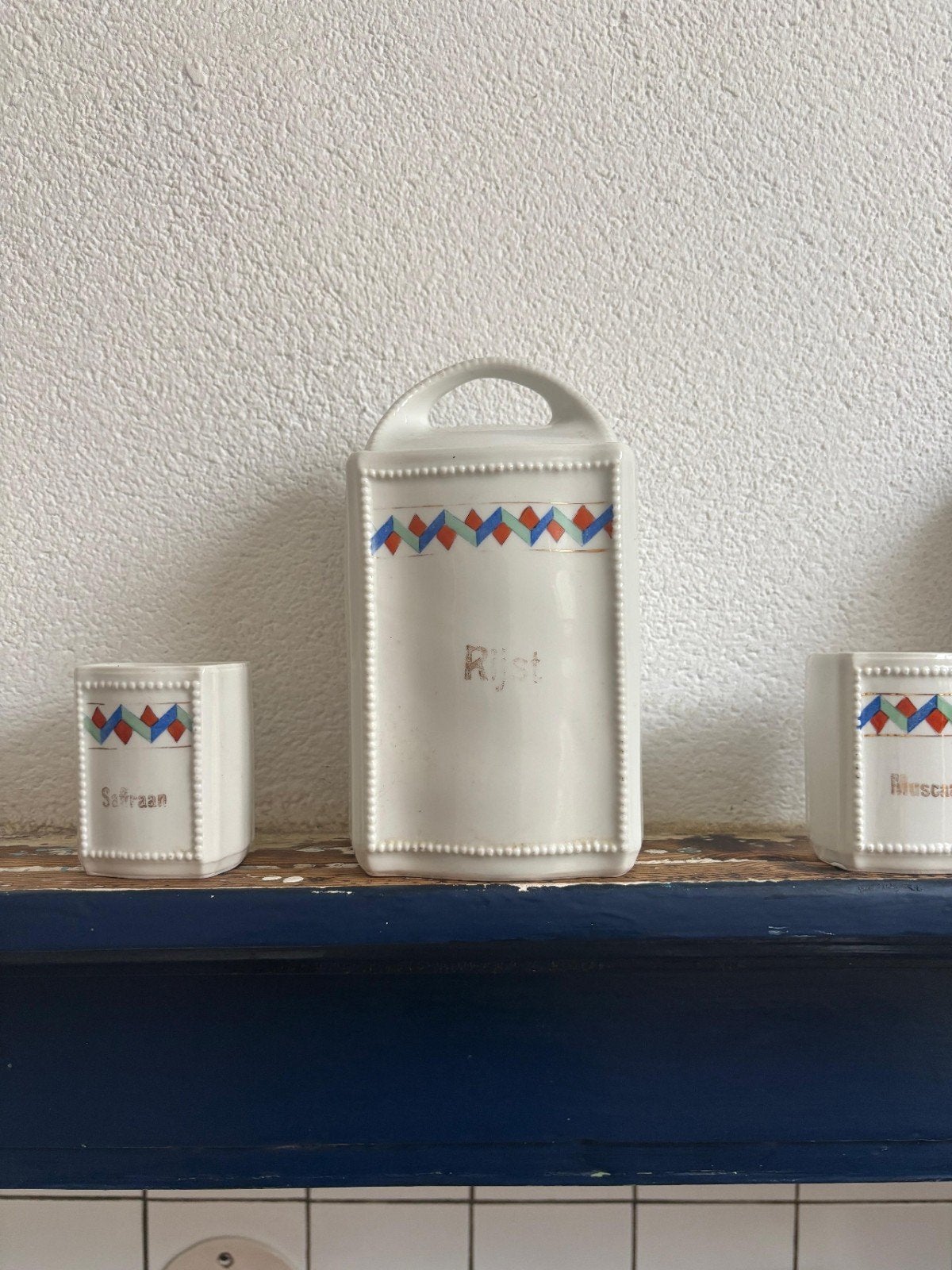 Vintage voorraadpotten (Rijst, Saffraan, Nootmuskaat), Ophalen