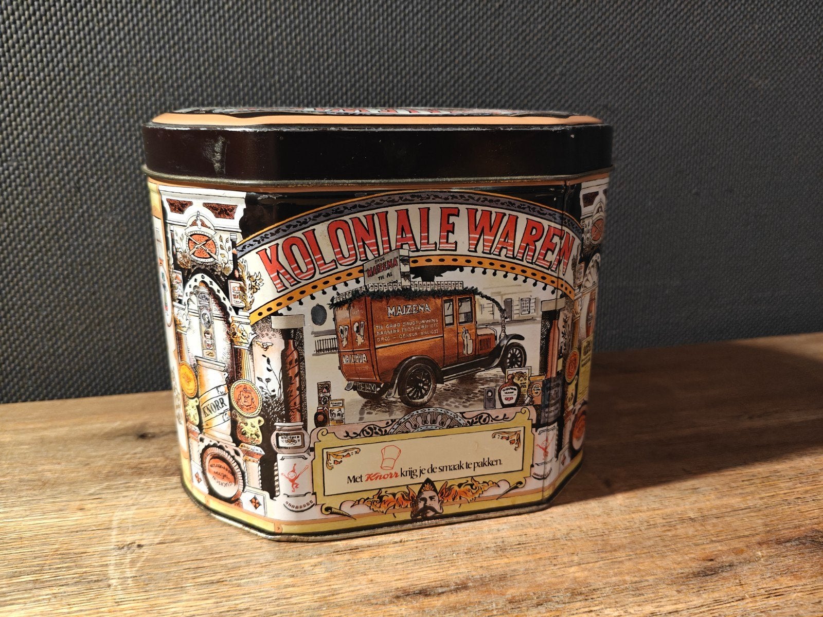 Vintage Knorr Koloniale Waren blik - Decoratief en uniek, Ophalen of Verzenden