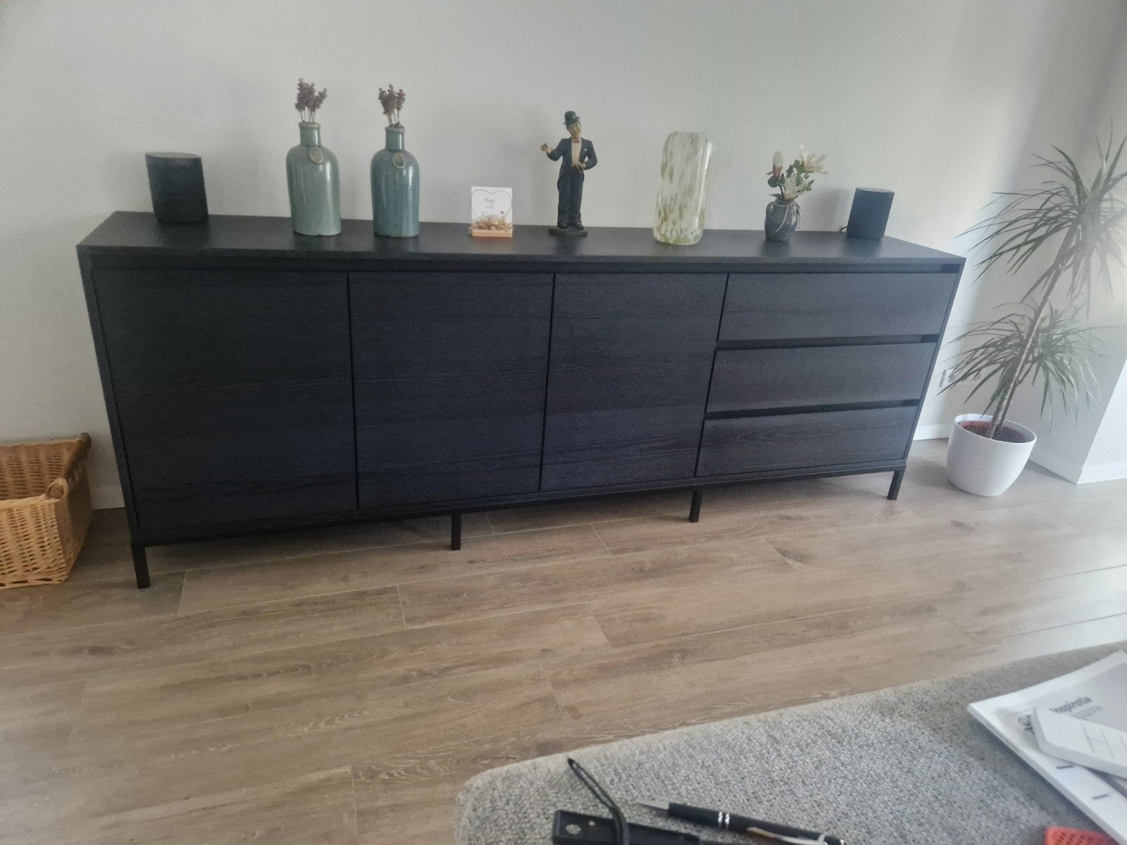 Moderne zwarte dressoir met lades en deuren, Ophalen, Zo goed als nieuw, 200 cm of meer, Modern, minimalistisch
