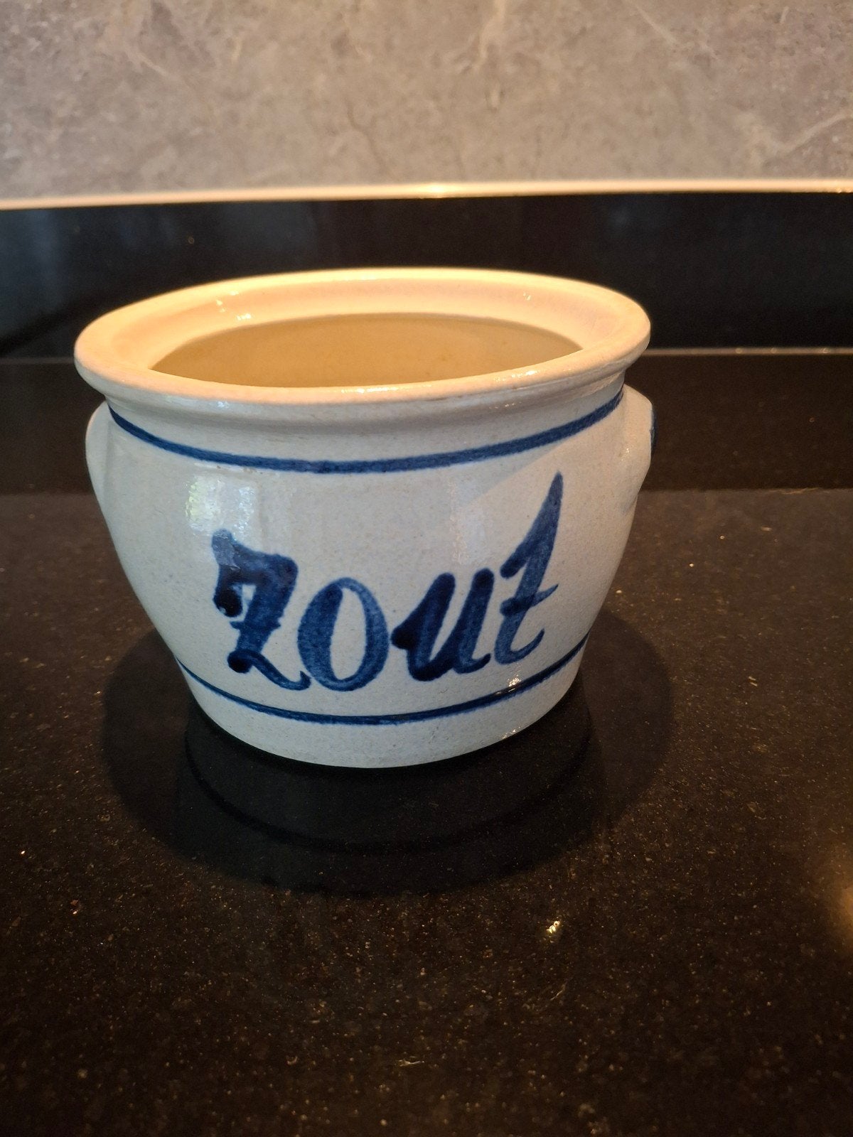 Vintage keulse Zoutpot -  Aardewerk met Blauw Decor, Ophalen of Verzenden
