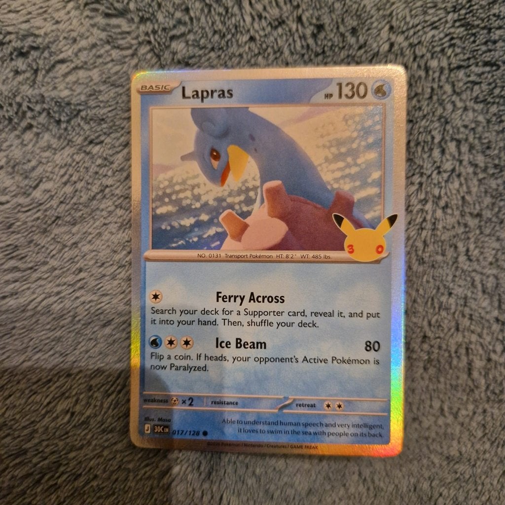Lapras 017/128 Pokémon 30th Celebration holo, Ophalen of Verzenden, Zo goed als nieuw, Losse kaart, Foil