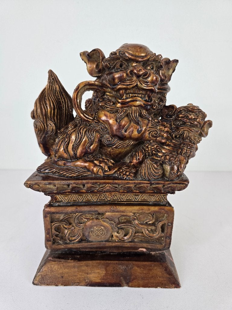 Beeld Foo Dog, hout, hars, China, eind 20e eeuw, Ophalen of Verzenden
