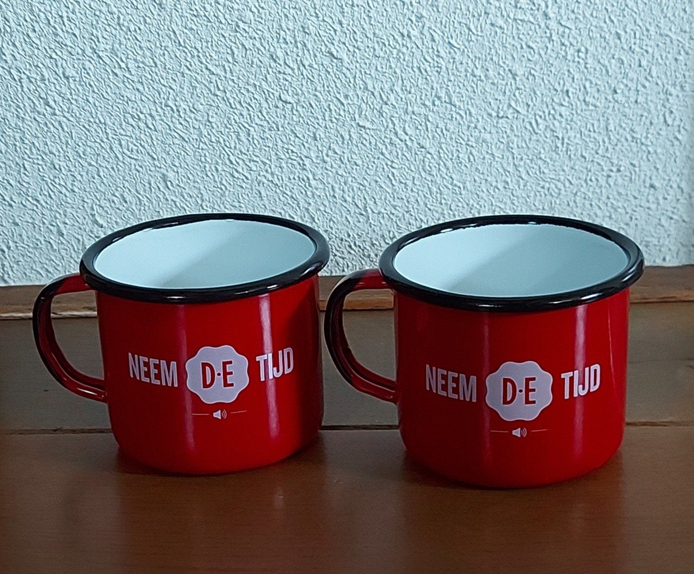 2 Emaille Mokken D.E., Antiek en Kunst, Ophalen of Verzenden