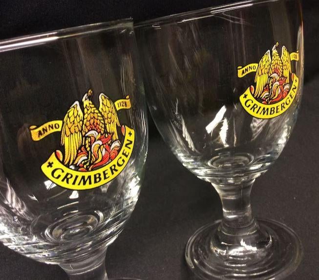2 Vintage Grimbergen glazen met een spreuk op het glas, Ophalen of Verzenden, Zo goed als nieuw, Glas of Glazen, Overige merken