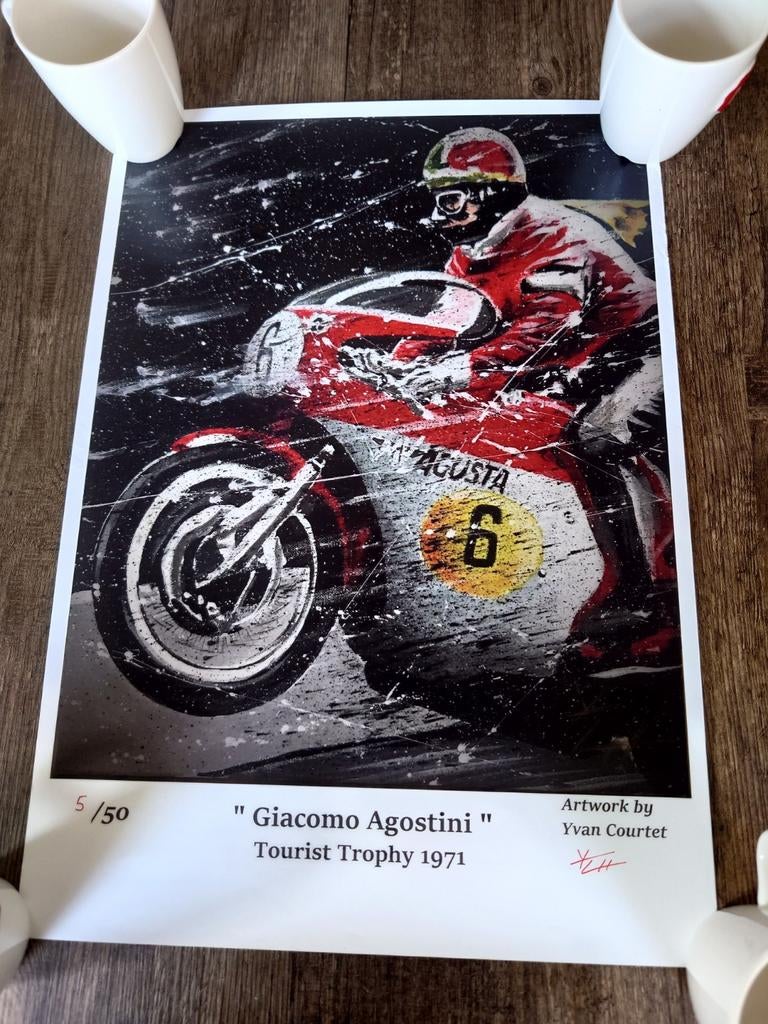 Print van Giacomo Agostini tijdens Isle of Man TT 1971, Ophalen of Verzenden, Auto's