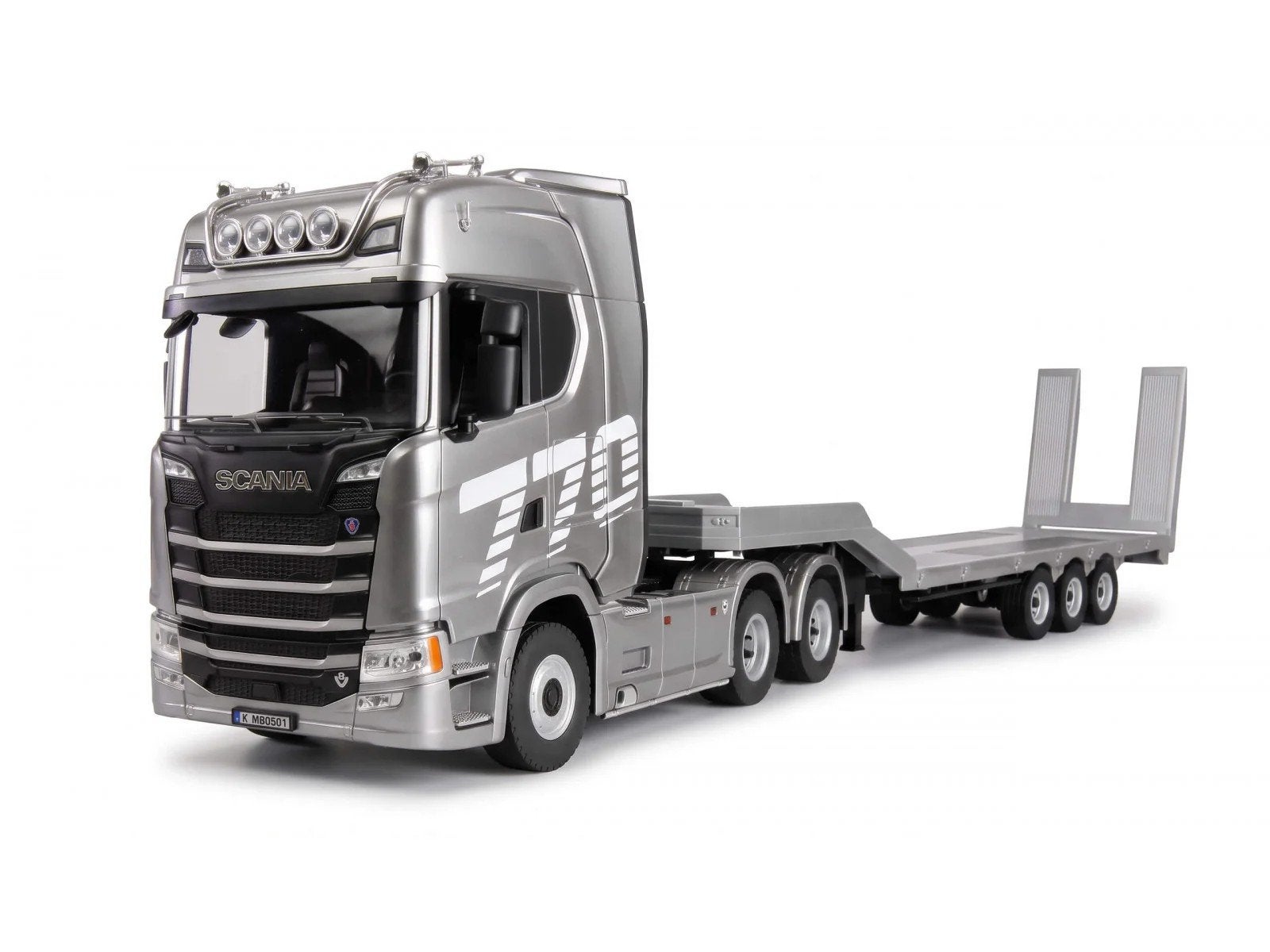 Scania 770S 6x4 1/18 RTR met Dieplader - Zilver, Elektro, Ophalen of Verzenden, Zo goed als nieuw, Auto onroad