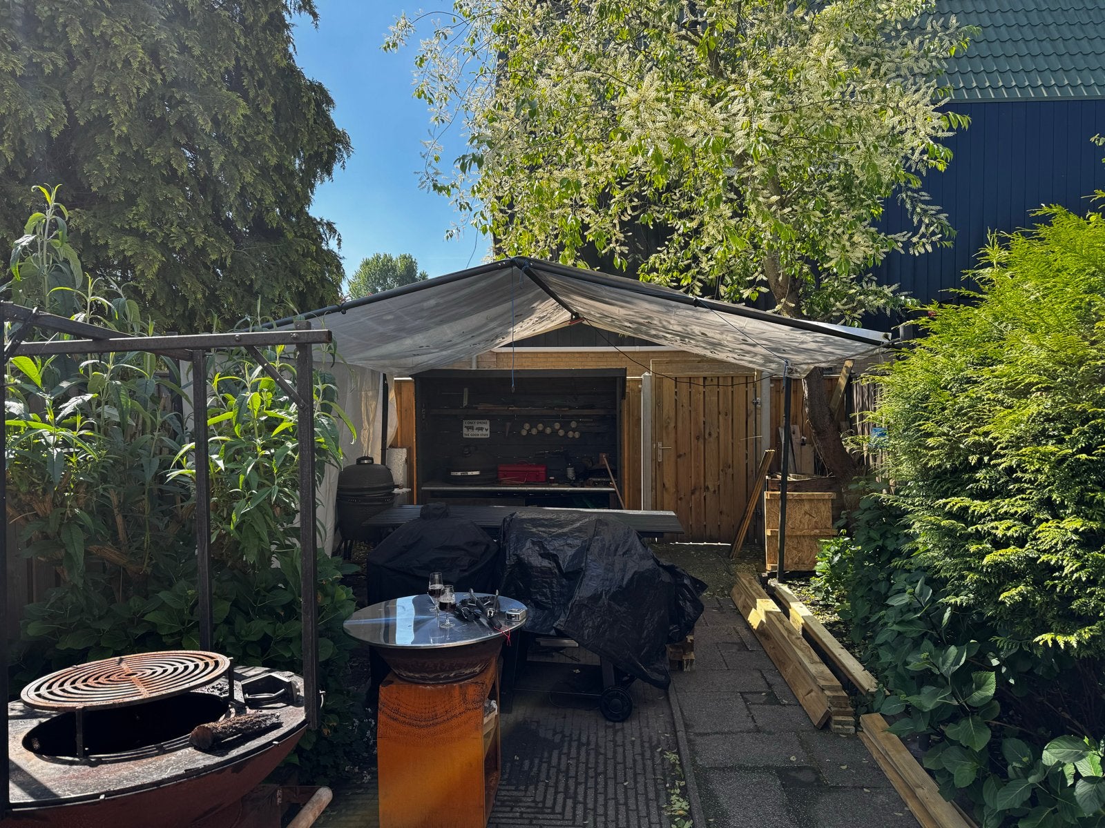 Pergola overkapping 3,5 x 4 meter met waterbestendig zeil, Ophalen, Gebruikt, Overige typen, 4 tot 6 meter