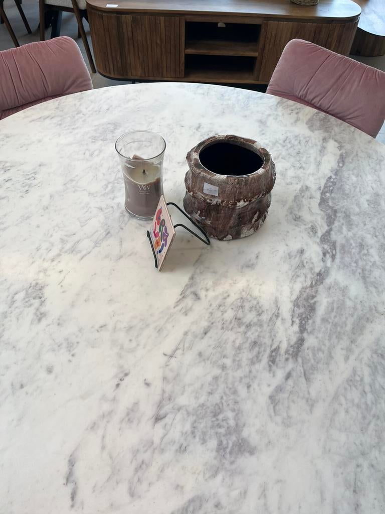 Magazijn leegverkoop ronde eettafel marble white marmer 299, Nieuw, Ophalen of Verzenden, Natuurlijk materiaal, Info@wkhome.nl