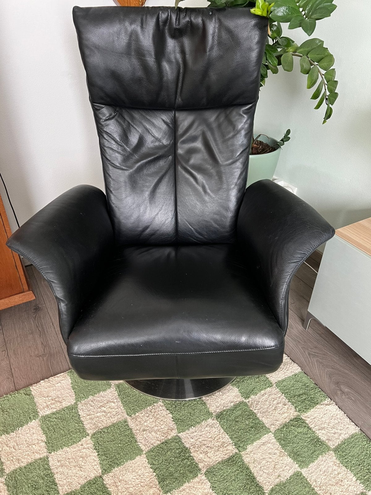 Relaxstoel zwart leer, Ophalen, Gebruikt, Zwart, Leer
