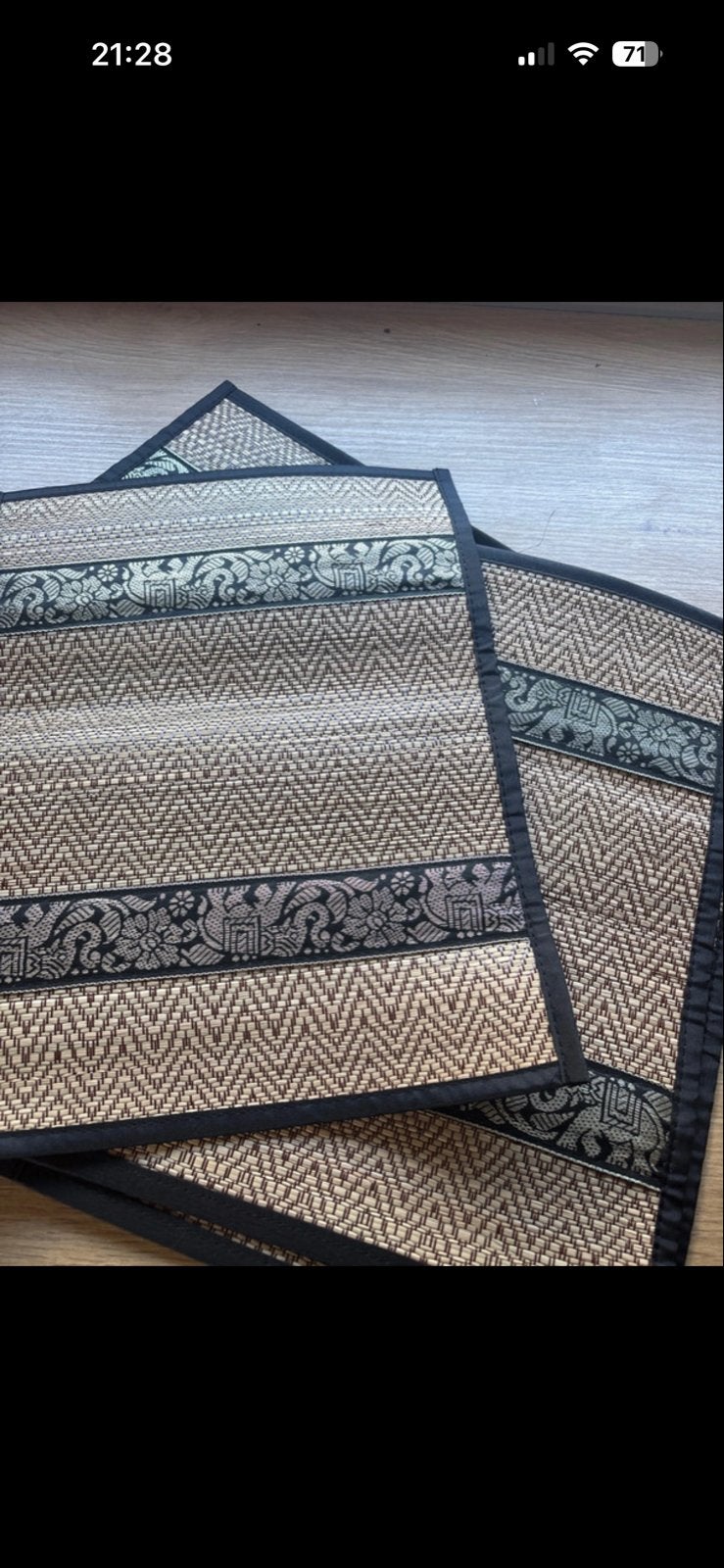 Set van 4 rieten placemats met olifantenprint, Huis en Inrichting, Ophalen of Verzenden, Zo goed als nieuw