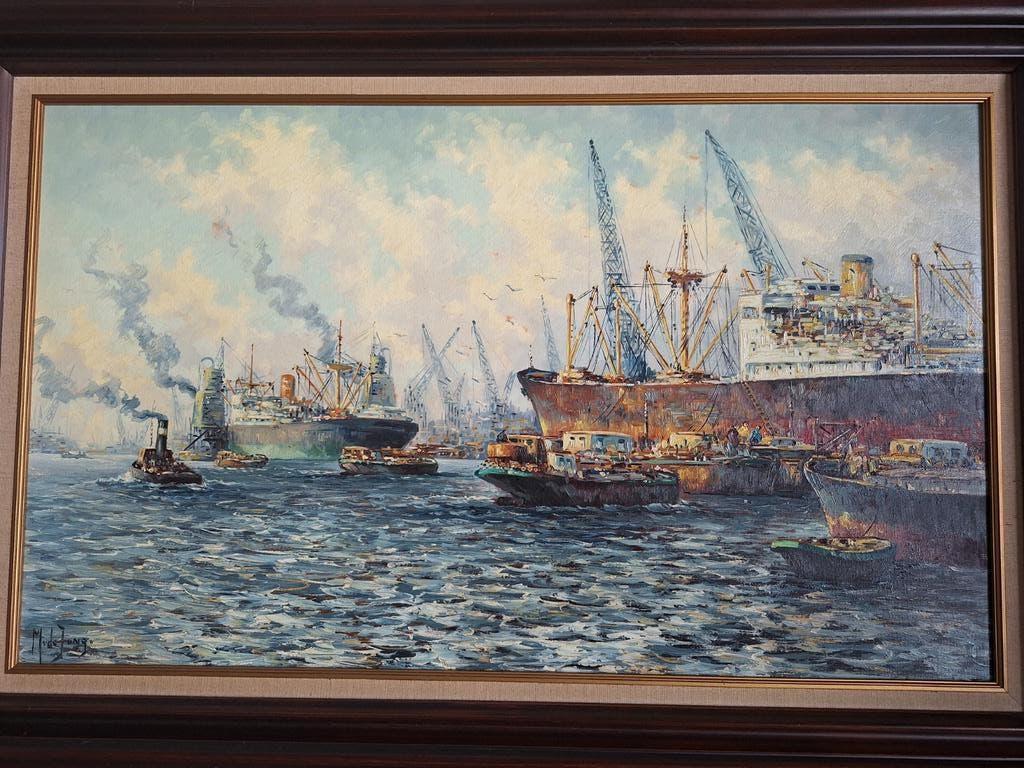 Schitterend havengezicht van de Rotterdamse haven, Antiek en Kunst, Ophalen