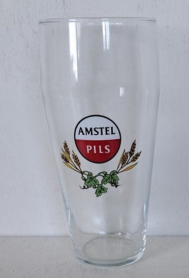 Amstel Bierglas Pils staand met knik logo 1, Ophalen of Verzenden, Gebruikt, Glas of Glazen, Amstel