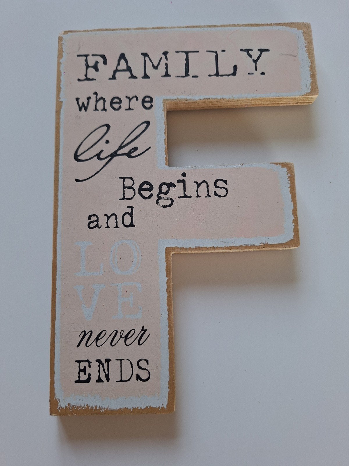 Houten decoratie letter F met inspirerende tekst, Ophalen, Hout, Roze, Landelijk
