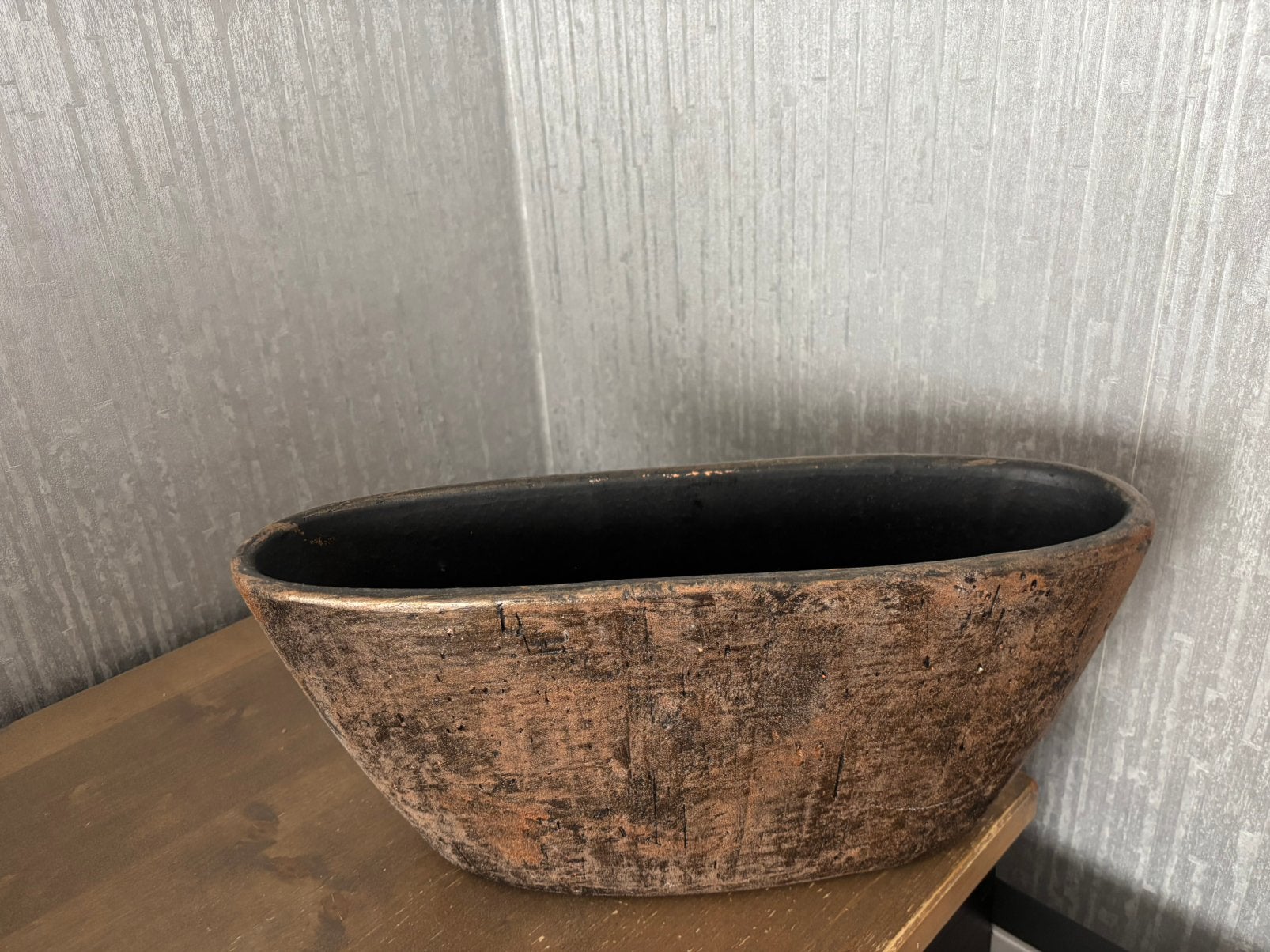 Ovale bloempot bruin/brons, Tuin en Terras, Bloempotten, Ophalen, Zo goed als nieuw, Overige vormen, Aardewerk