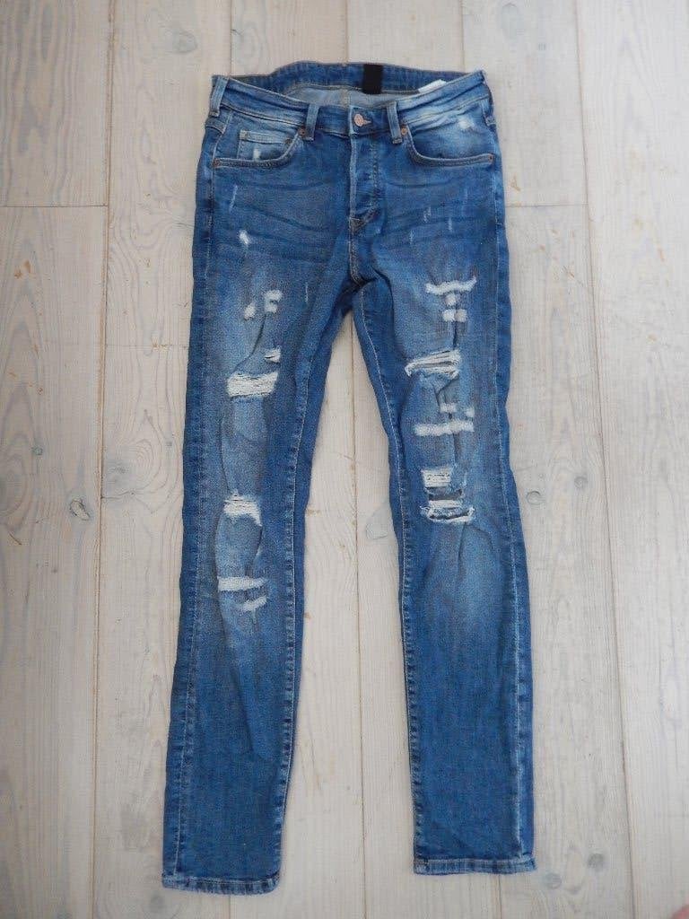 * Z.g.a.n. H&M skinny & denim blauw trashed jeans maat 32 *, Blauw, W32 (confectie 46) of kleiner, Ophalen of Verzenden, Zo goed als nieuw