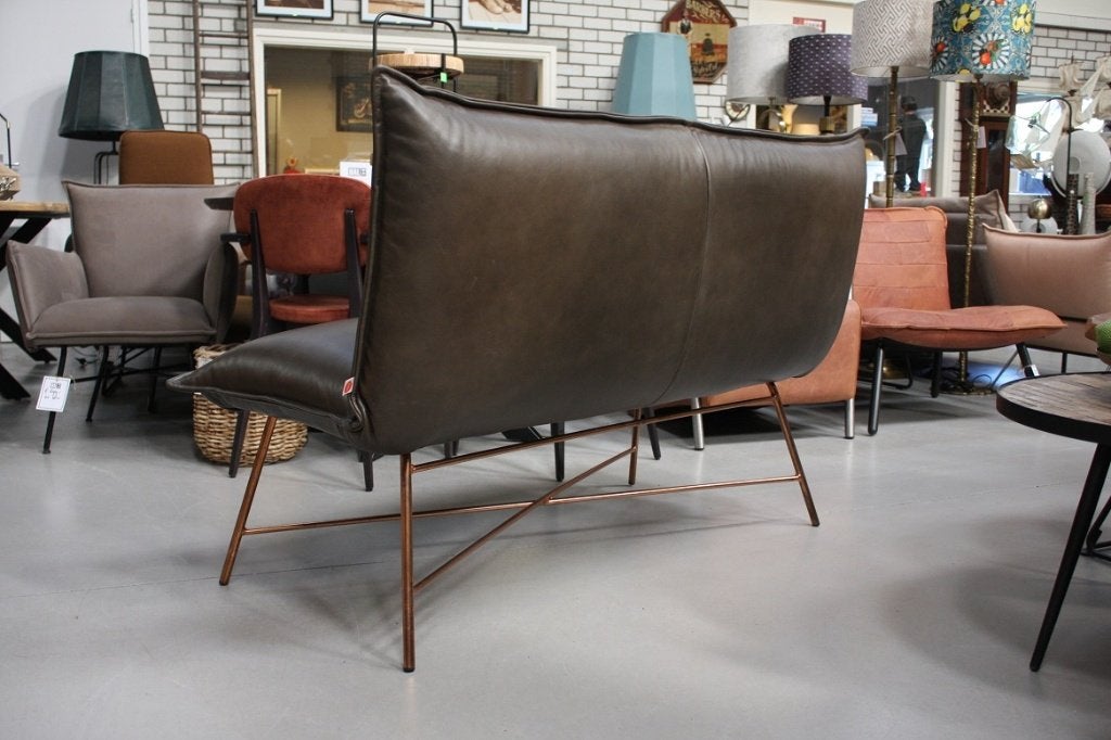 Luxe eetkamerbank Vidar Jess Design koper leer donkerbruin, Ophalen, Bruin, Zo goed als nieuw, Vijf, Zes of meer stoelen