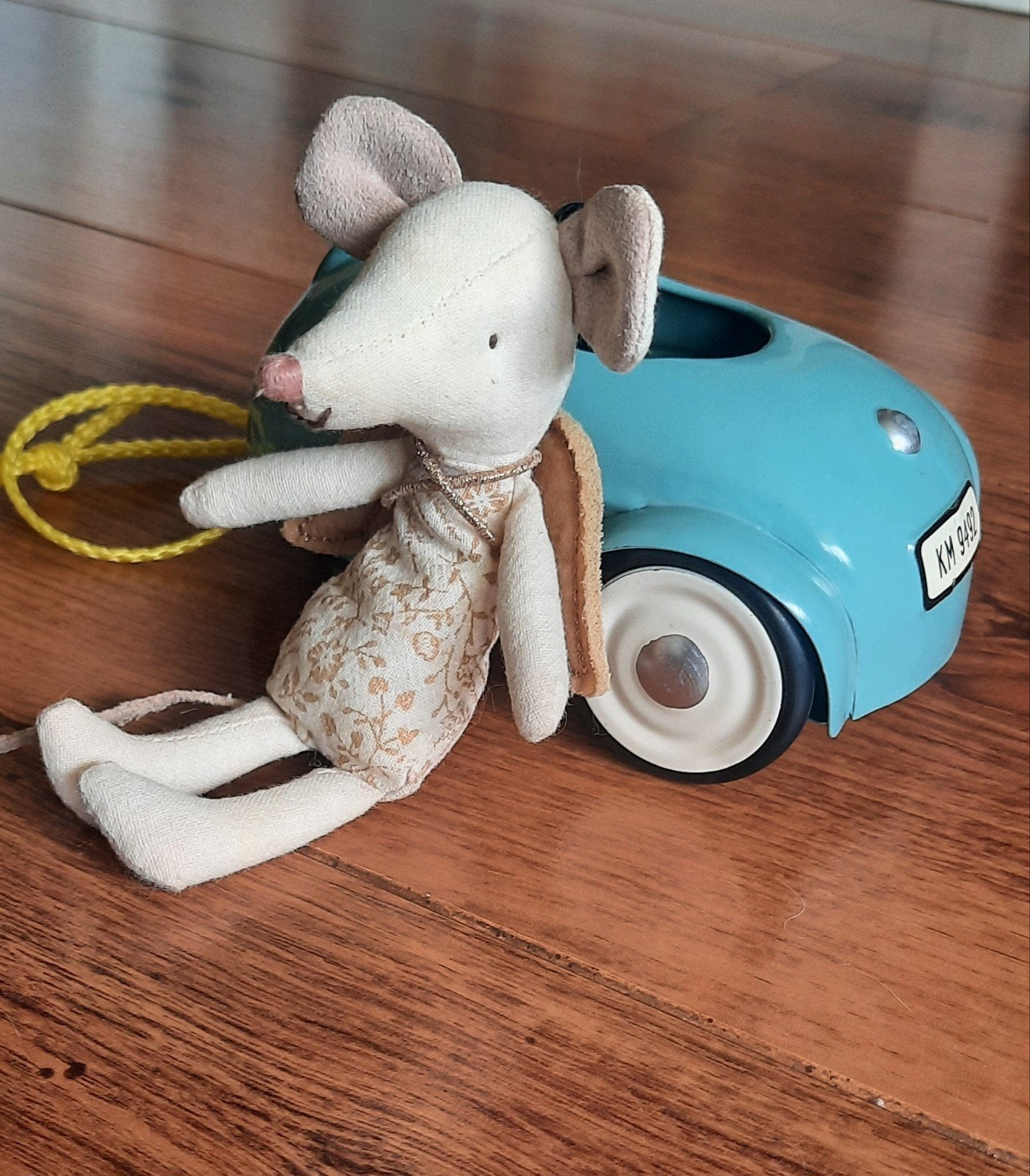 Maileg set, stalen trapauto met trekkoord en muis uit 2018., Verzamelen, Ophalen of Verzenden, Zo goed als nieuw, Stoffen beer