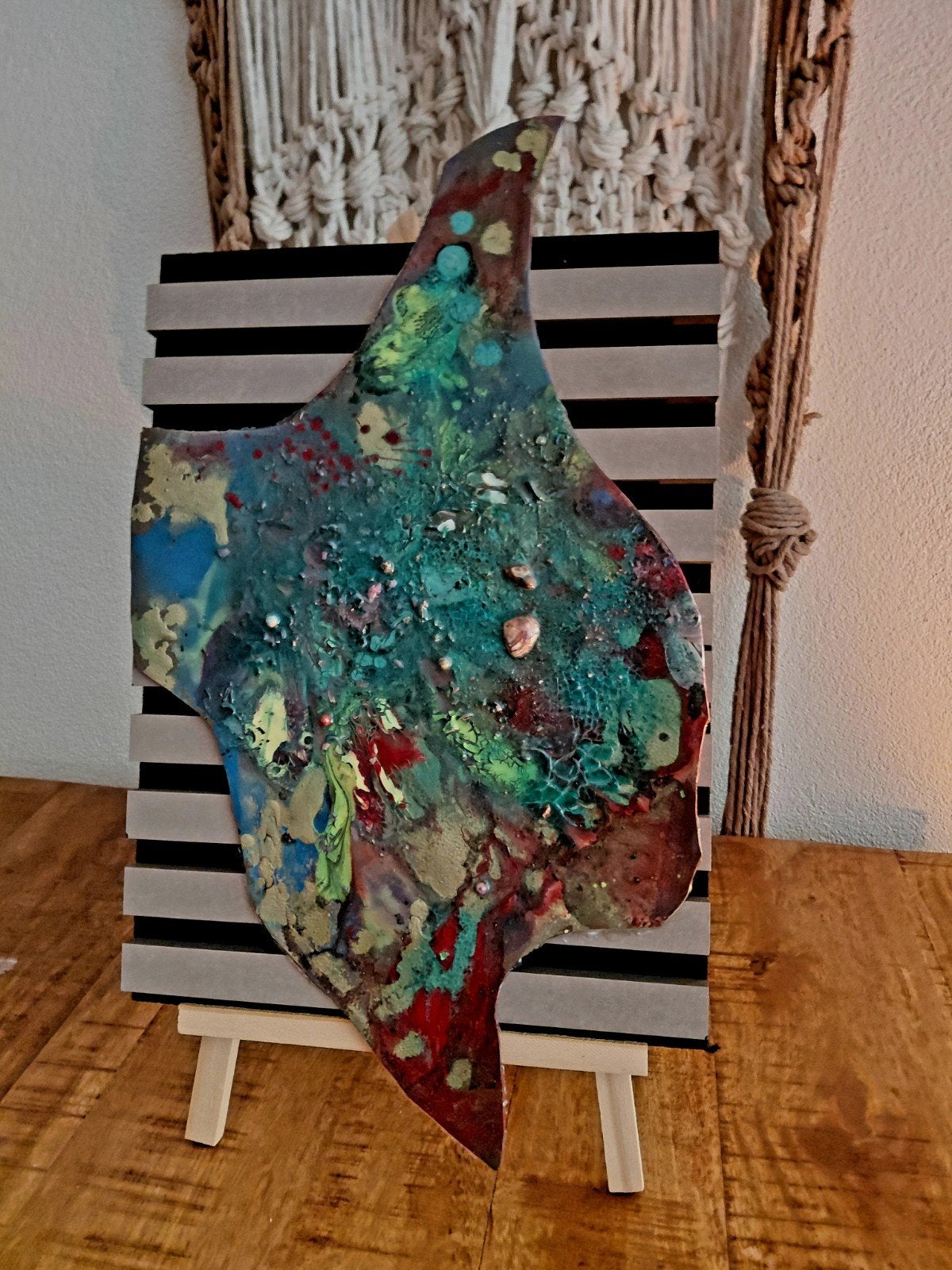 SKY VIEW schilderij op leer, Antiek en Kunst, Ophalen of Verzenden, Object, Leer, Handgemaakt