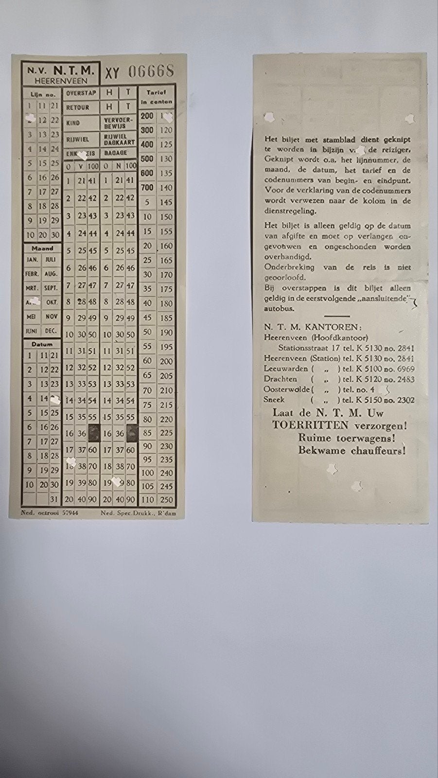 2 Oude buskaartje N.T.M. Heerenveen, Verzamelen, Spoorwegen en Tramwegen, Ophalen of Verzenden
