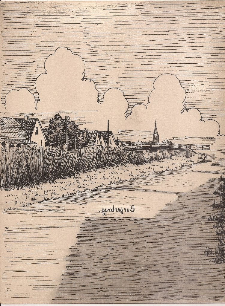 Burgerbrug Dorpsgezicht 1948 tekening Sievers, Ophalen of Verzenden