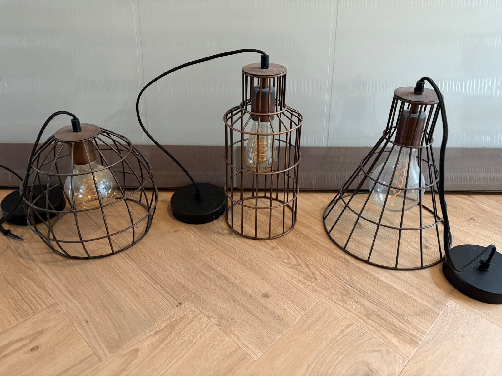 3 koper look lampen, Ophalen, Zo goed als nieuw, E27 (groot)