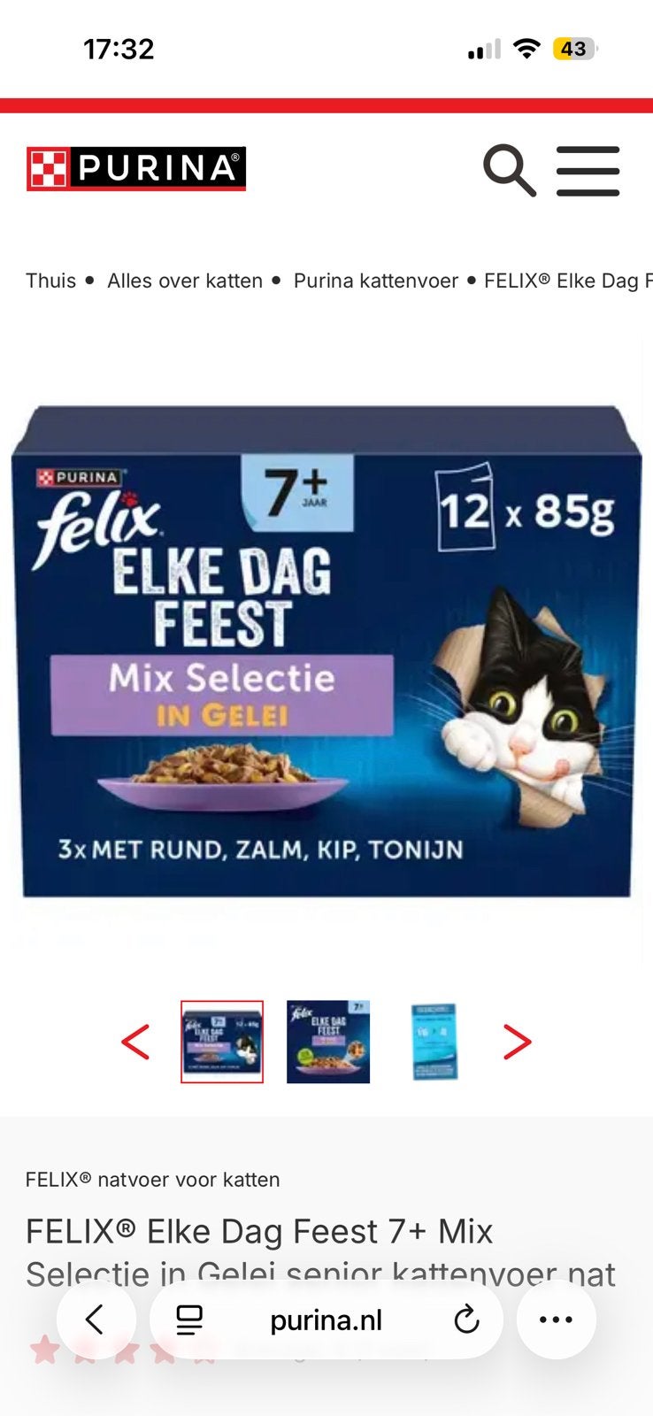 Felix natvoer 7+, Ophalen, Kat