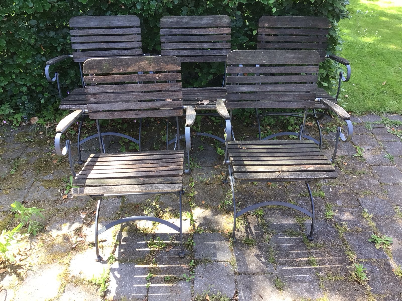 5 Franse Bistro Stoelen - Metaal & Hout inklapbaar, Ophalen, Gebruikt, Metaal, Inklapbaar
