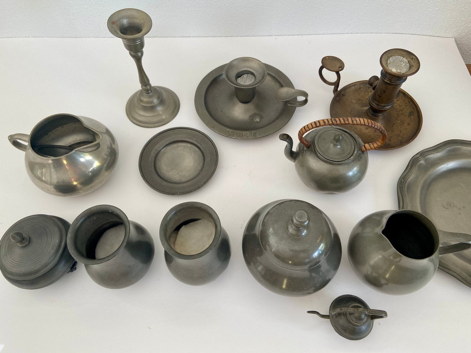Antieke tinnen collectie: theepot, kannen, schalen en meer, Antiek en Kunst, Antiek | Tin, Ophalen