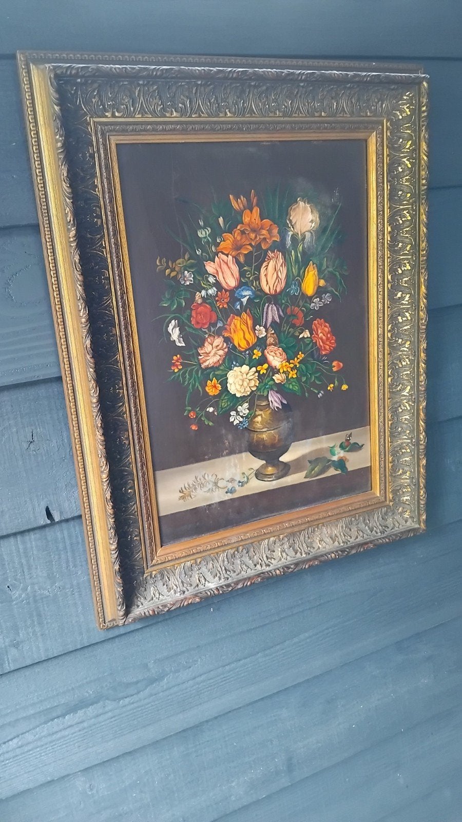 Schilderij: Klassiek bloemstilleven in sierlijke lijst, Antiek en Kunst, Ophalen of Verzenden