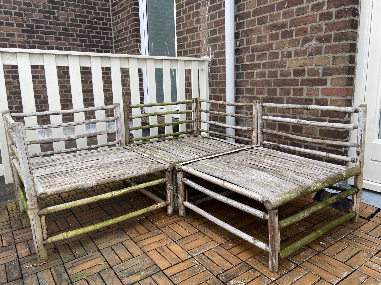 Bamboe tuinbank/tuinset van 3, Tuin en Terras, Tuinbanken, Ophalen, Gebruikt, Overige materialen