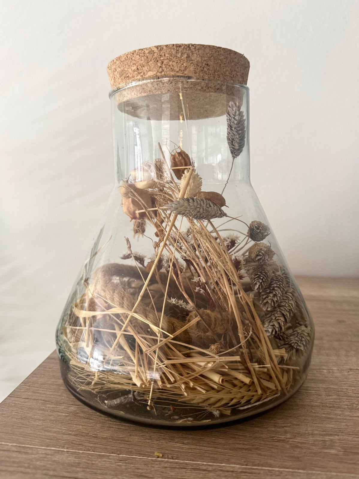 Droogbloemen in glazen pot met kurk, Verzenden, Gebruikt