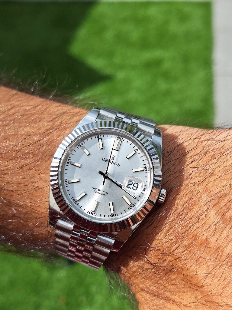 Cronos Datejust 40mm Silver, Sieraden, Tassen en Uiterlijk, Horloges | Dames, Overige merken, Staal, Polshorloge, Ophalen of Verzenden