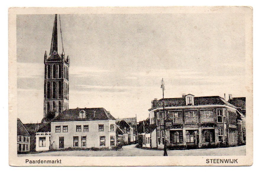 Steenwijk Paardenmarkt met kerk en rusthuis, Verzamelen, Ansichtkaarten | Nederland, Ophalen, 1920 tot 1940, Ongelopen, Overijssel