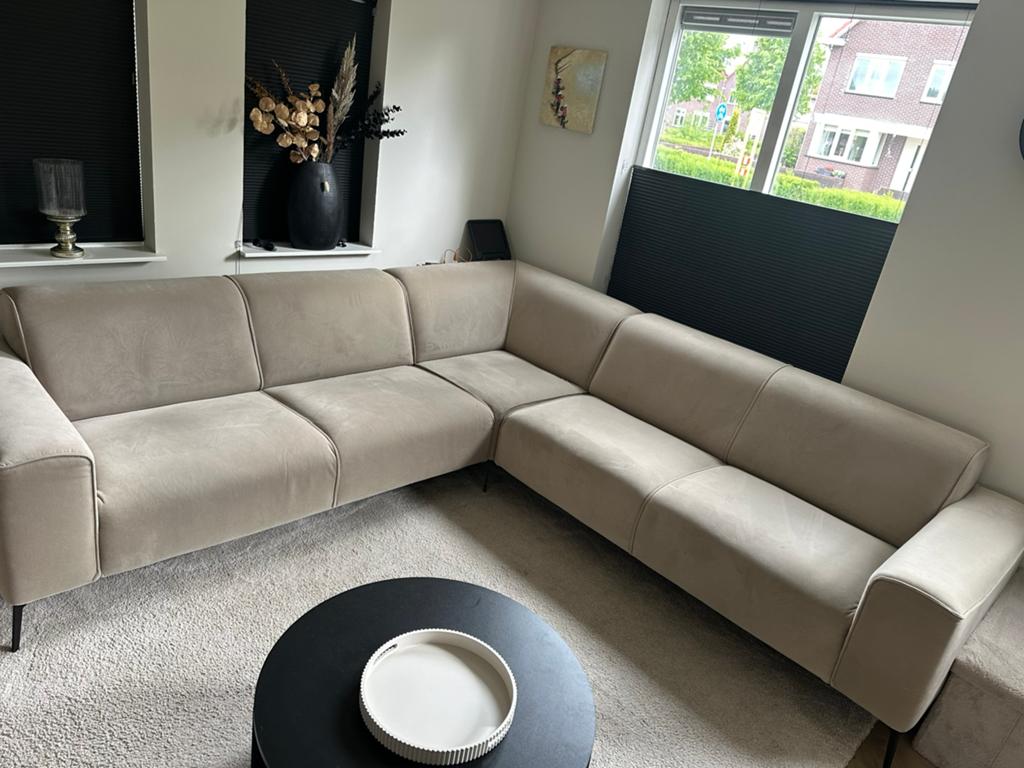 Zeer nette champagne velvet hoekbank vt wonen, Ophalen, Gebruikt, Chique velvet