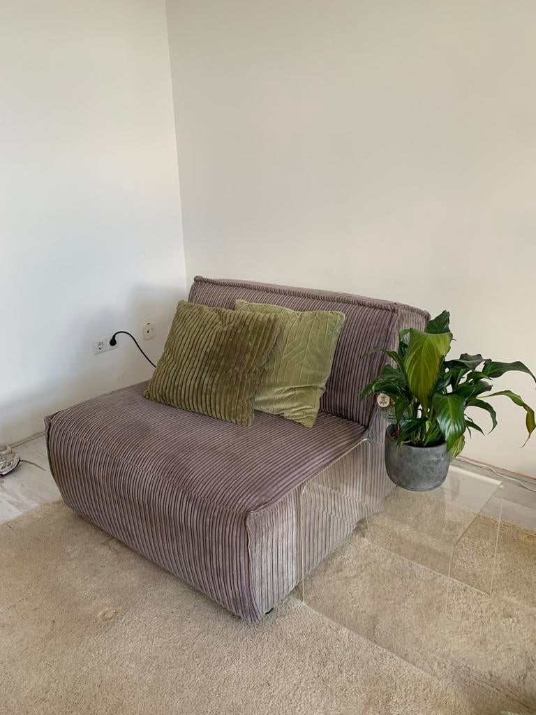 Grijs corduroy bankje Leen Bakker, Huis en Inrichting, Banken | Sofa's en Chaises Longues, Ophalen, Gebruikt, Eenpersoons, 75 tot 100 cm