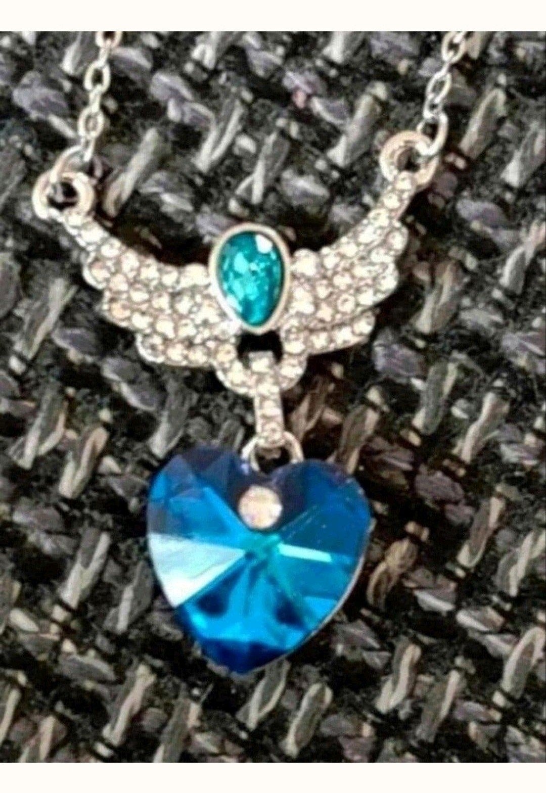 ketting vleugel hart blauwe steen, Sieraden, Tassen en Uiterlijk, Kettingen, Verzenden, Nieuw, Zilver, Met hanger