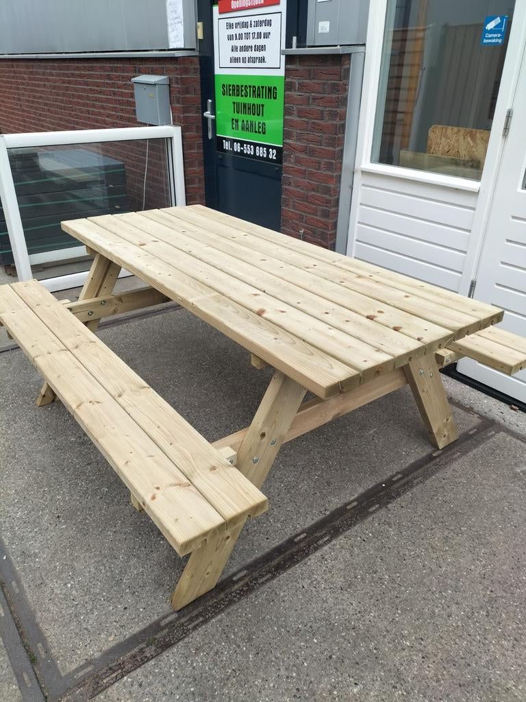 Picknicktafel nu op voorraad €199,95 incl, Ophalen, Nieuw, Rechthoekig, Hout
