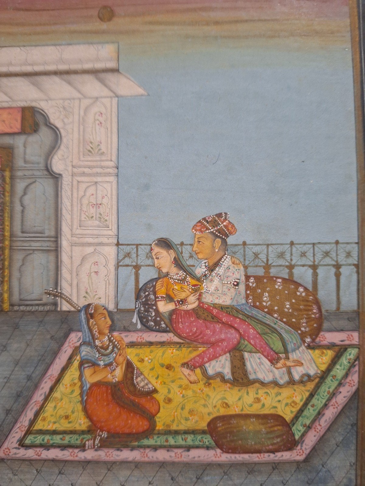Antiek Indiaas Schilderij: Tampoera Muzikant, Schilderij, India, Geschilderd, Ophalen of Verzenden