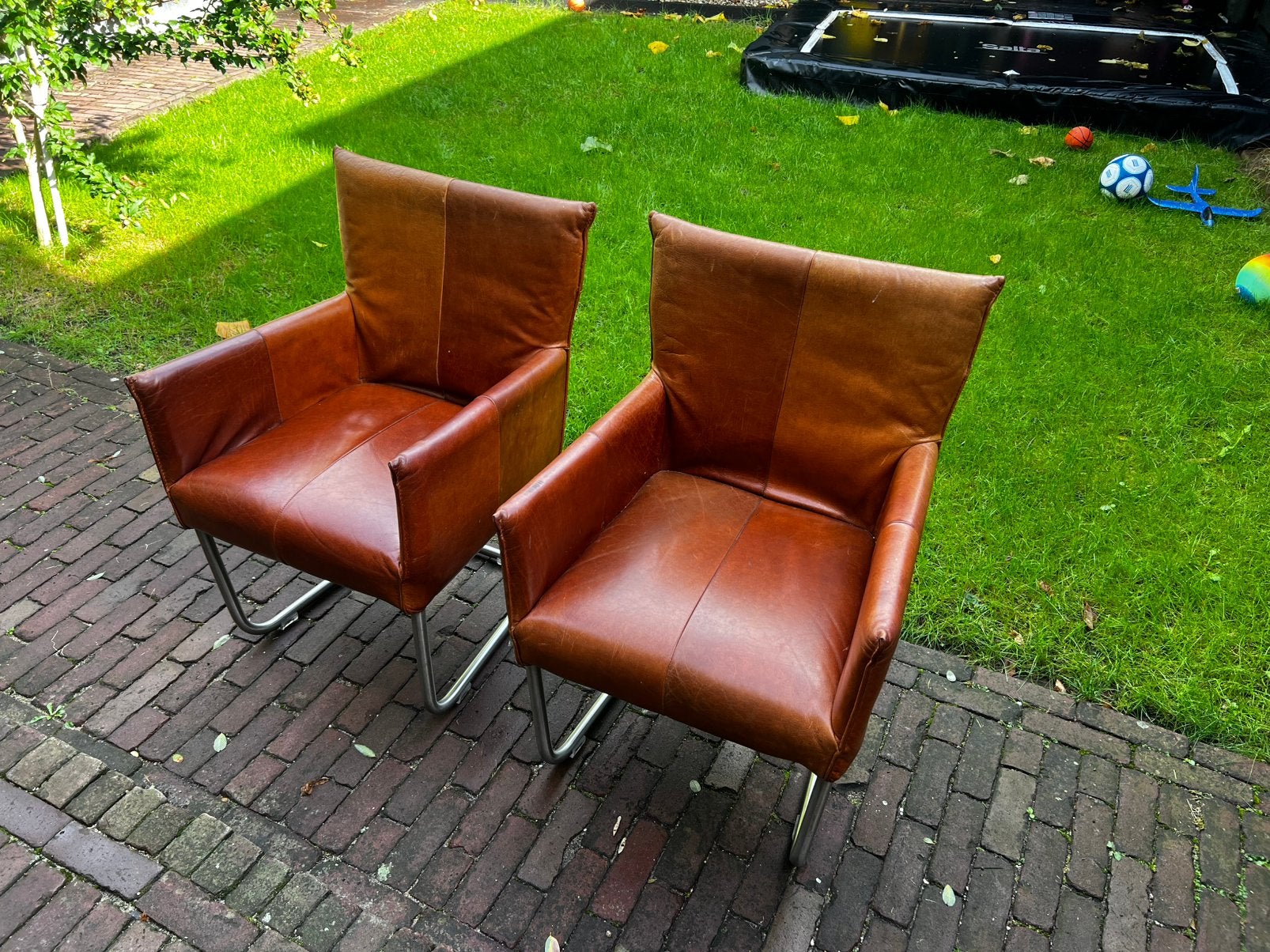 6x JESS leren eetkamer stoelen, Huis en Inrichting, Ophalen, Gebruikt, Bruin, Leer