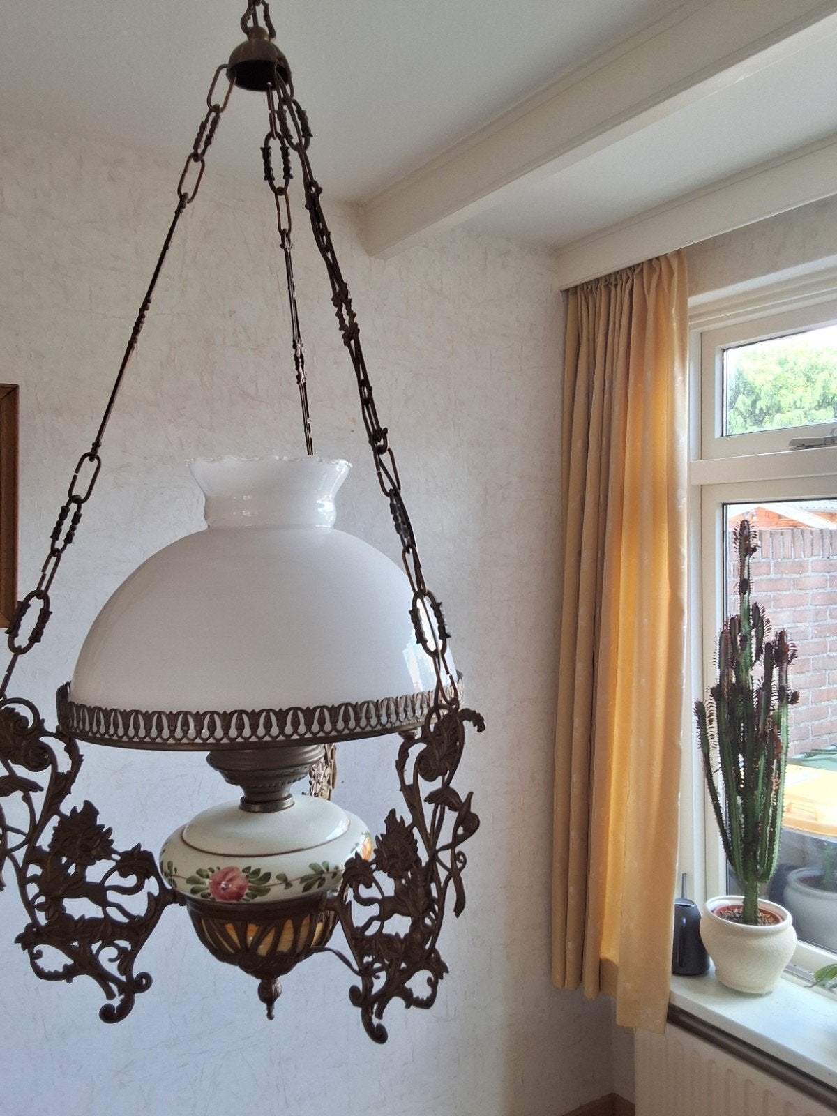 antieke vintage hanglamp op stroom, Antiek en Kunst, Ophalen