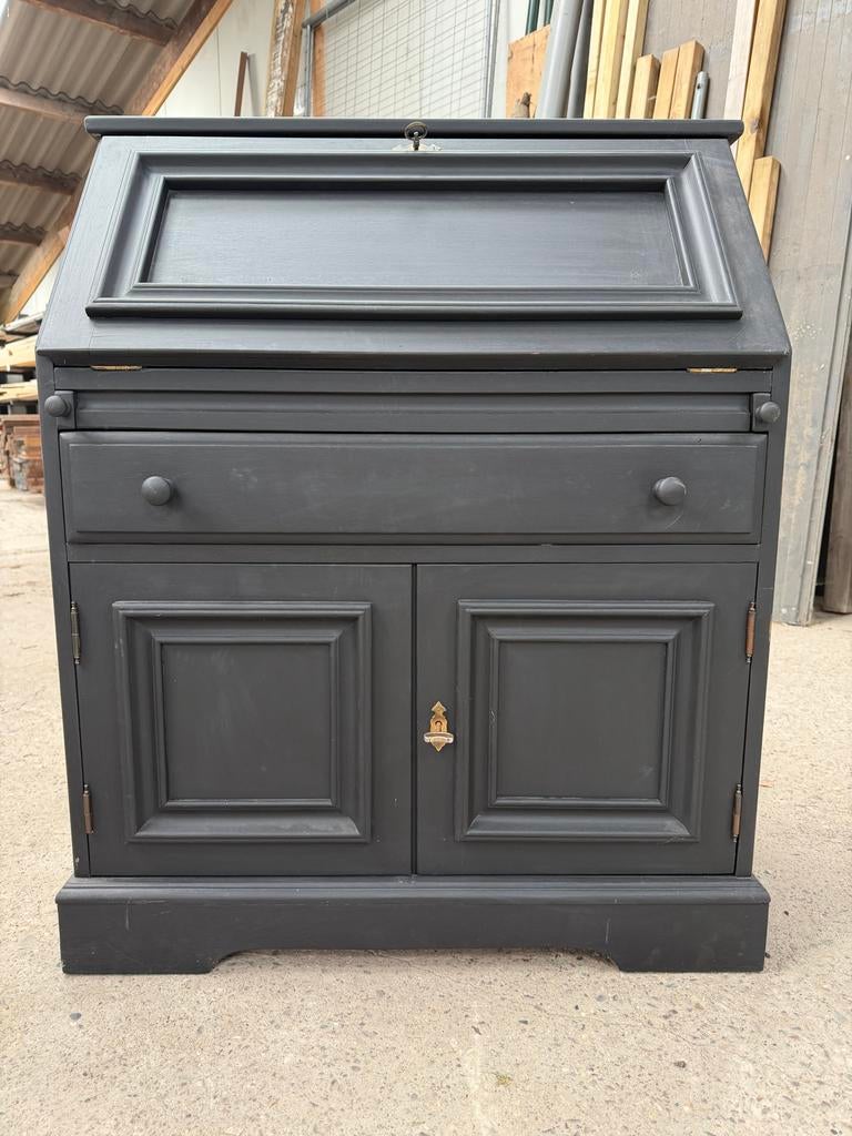 Antiek zwart secretaire bureau met lade en kasten, Antiek en Kunst, Ophalen