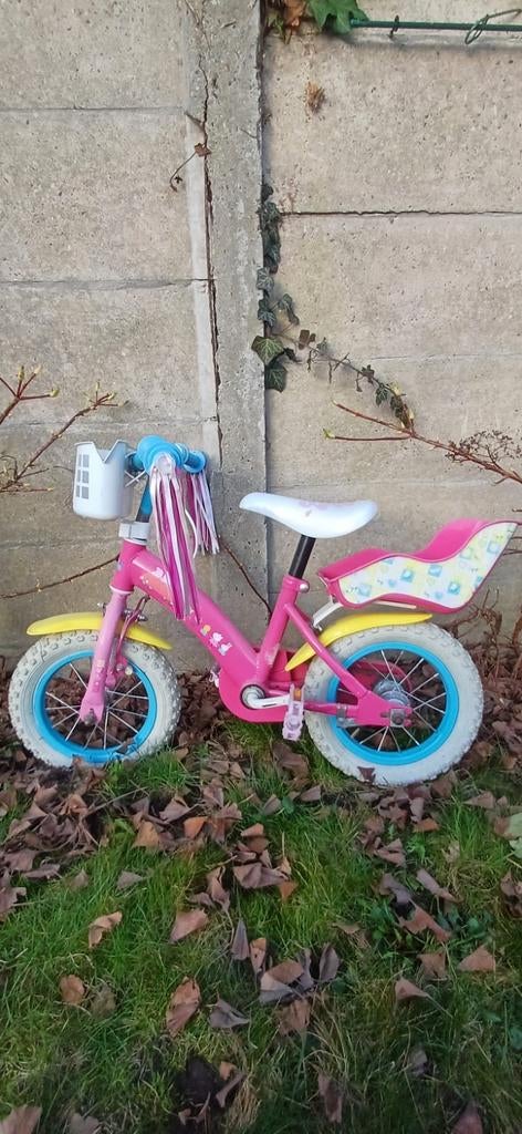 Roze Peppa Big kinderfietsje met mandje en poppenzitje, Ophalen of Verzenden, Zo goed als nieuw, Minder dan 16 inch, Zijwieltjes
